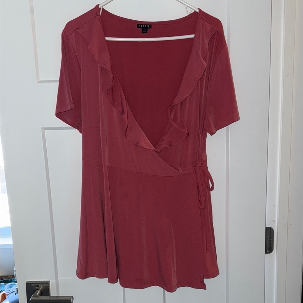 Torrid red-pink Ruffle Wrap Top